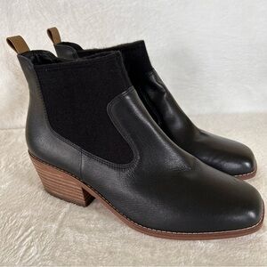 Crown Vintage Women's Ankle Boots Size 8M Black Leather Wool Blend Pull On